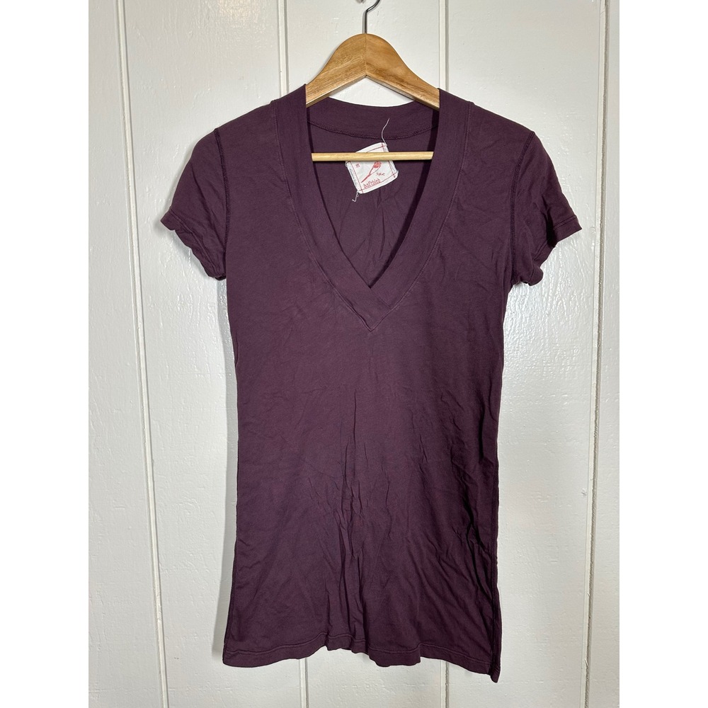 Daftbird T-Shirt Womens Medium Purple Deep V-Neck Short Sleeve Slim Fit Cotton - Picture 7 of 7